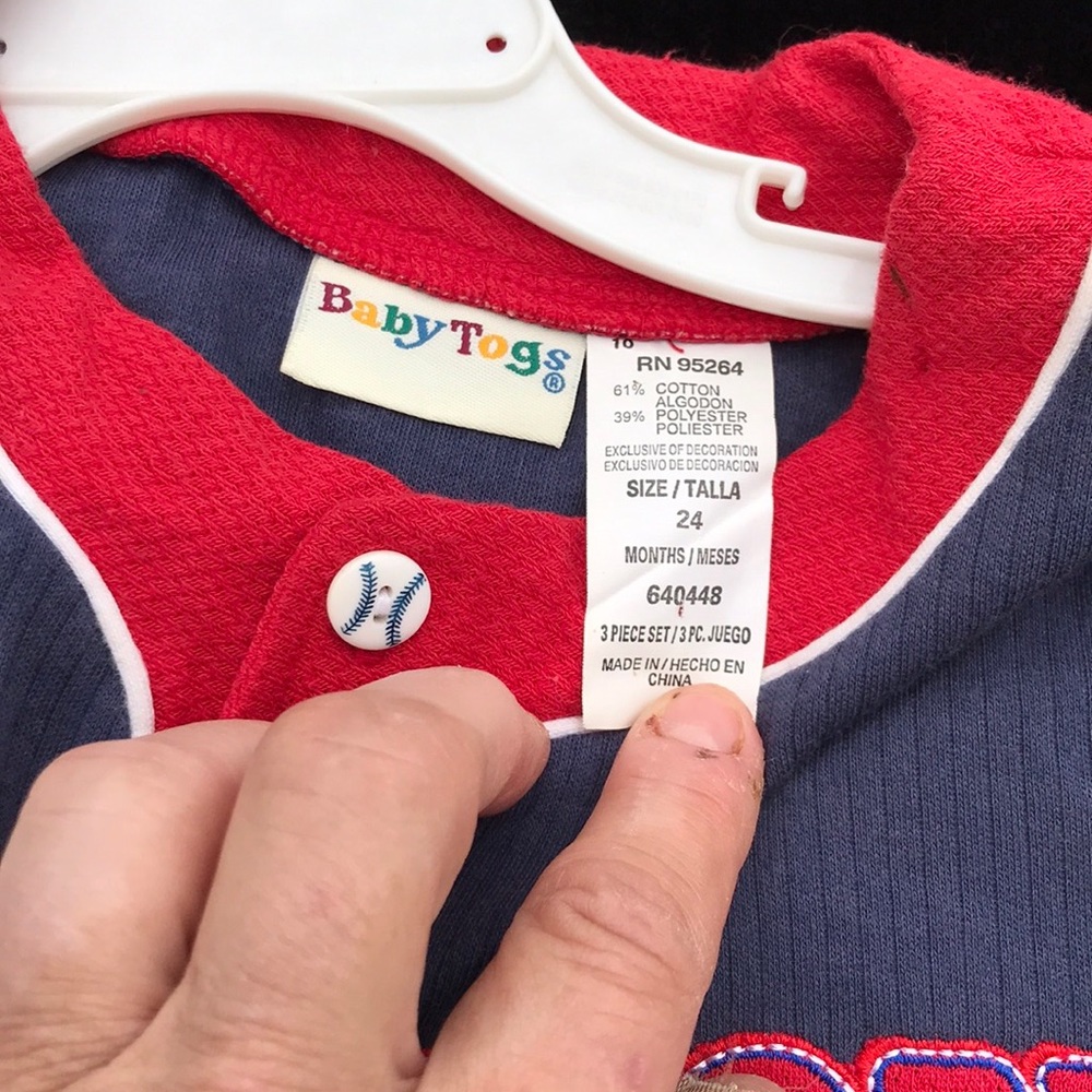 NWT Baby Togs 2pc Navy Blue & Red Baseball Tee Top and Velcro Shoes Sneakers 24M